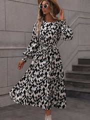 Leopard Print Crew Neck Dress Long Sleeve Dress