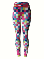 Checkerboard Print High Waist Yoga Legging Women's Activewear