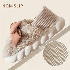 Bowknot Plush Cloud Slippers Cozy Slip On Platform Fuzzy Shoes
