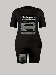 Letter & Number Print Crop Top & Shorts Set