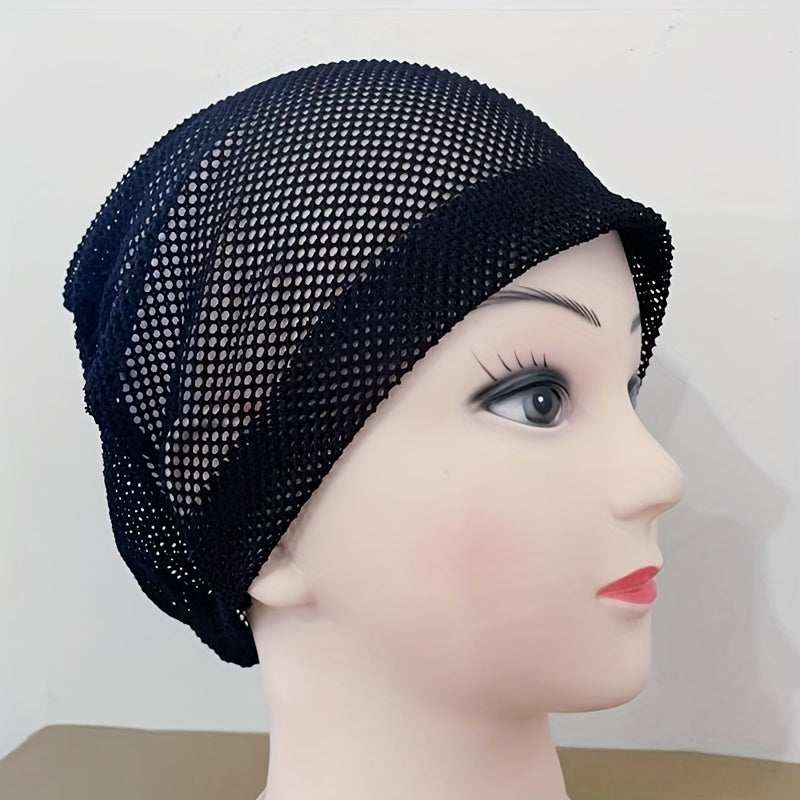 Solid Mesh Turban Cap Soft Beanie Elastic Underscarf Hat Women Chemo Hats