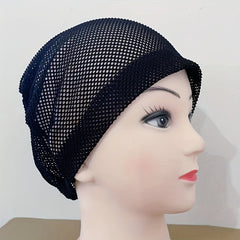 Solid Mesh Turban Cap Soft Beanie Elastic Underscarf Hat Women Chemo Hats
