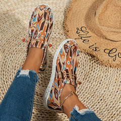 Retro Print Flat Sneakers Women's Lightweight Slip On Flat Sport Shoes
