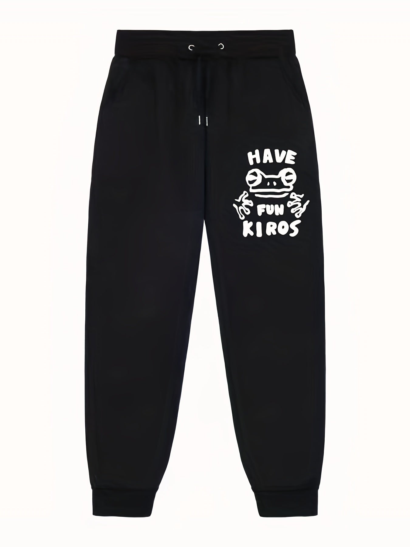Frog Pattern Letter Print Joggers Men's Stretch Waist Pants