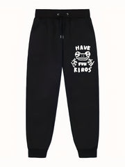 Frog Pattern Letter Print Joggers Men's Stretch Waist Pants
