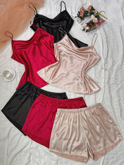 6-Pack Plus Size Satin Cowl Neck Cami Top & Shorts Set