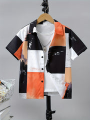 Boys Hawaiian Floral Print Button Front Shirts Short Sleeve Beach Tops