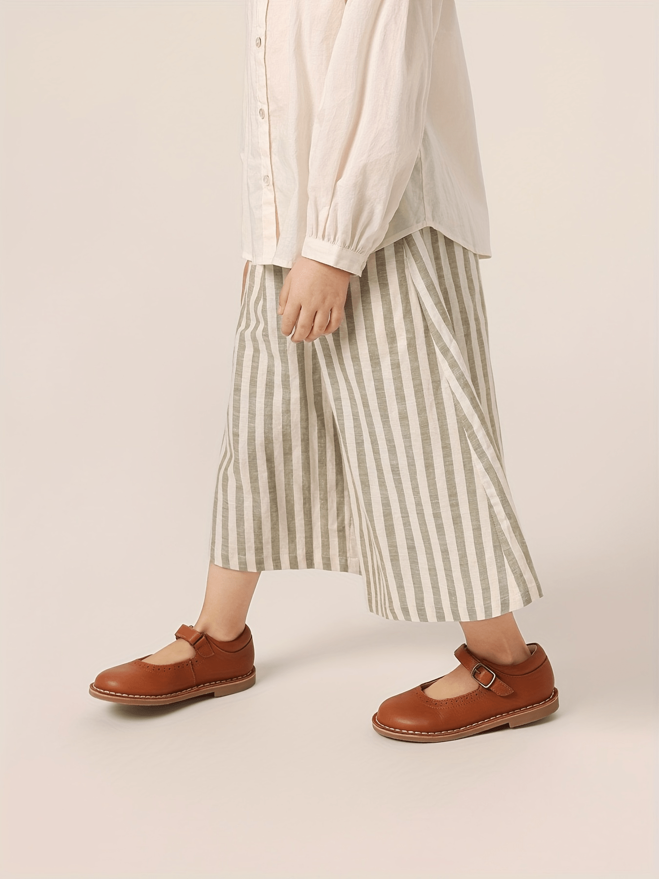 MARC&JANIE Girls Stripe Linen Trousers Flare Leg Casual Pants