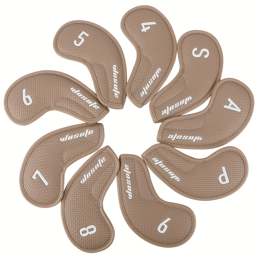 9pcs Golf Club Protection Cap Set PU Material Classic With Velvet Lining
