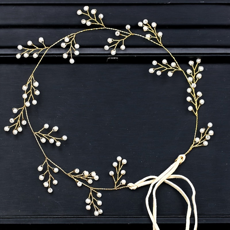 Faux Pearl Bridal Headband Hair Vine Band For Women Bride Pearl Wedding