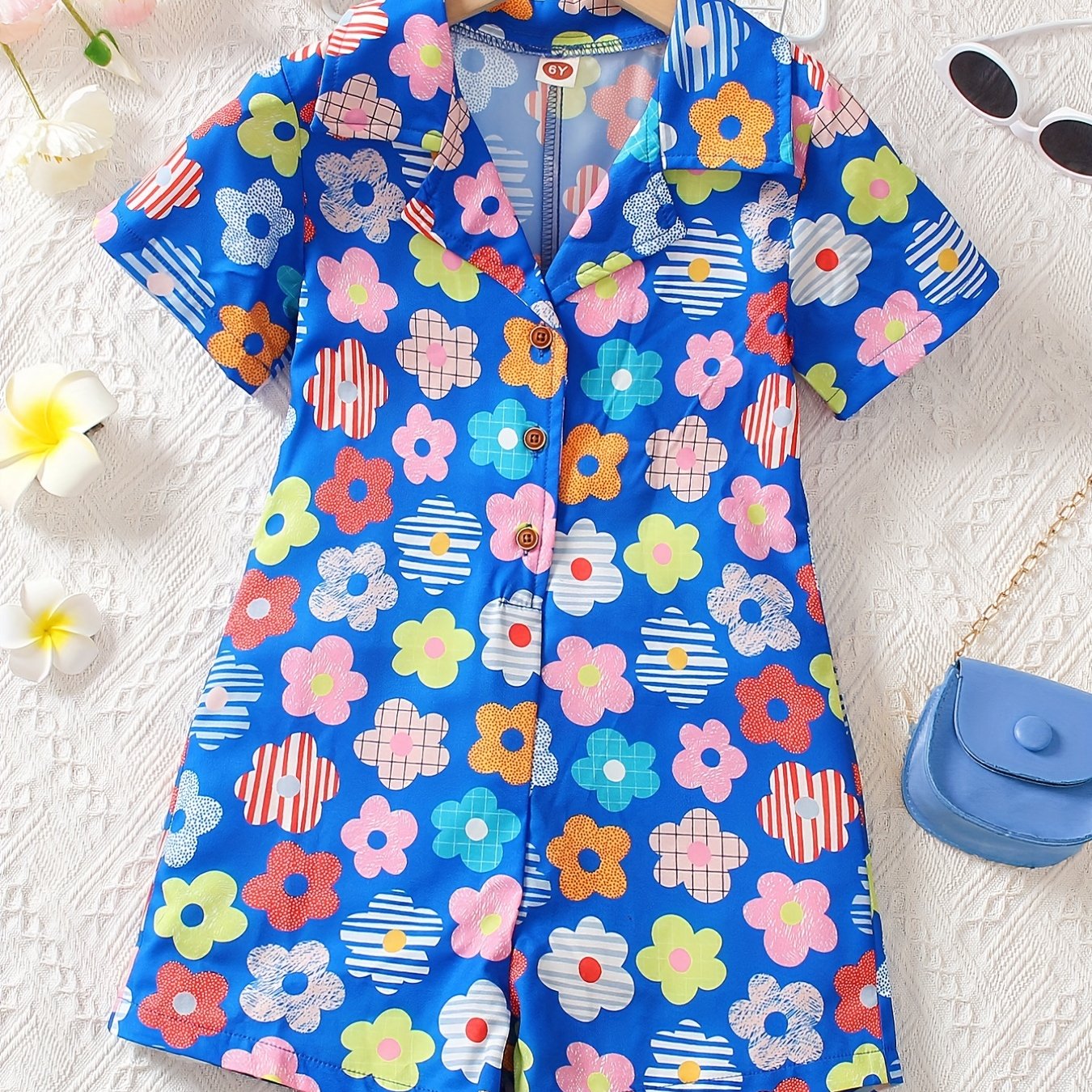 Girls' Floral V Neck Casual Shorts Jumpsuit Kids Spring Summer Fall Romper