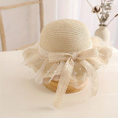 Lace Brim Bow Ruffled Straw Hat Sun Protection Breathable Hat