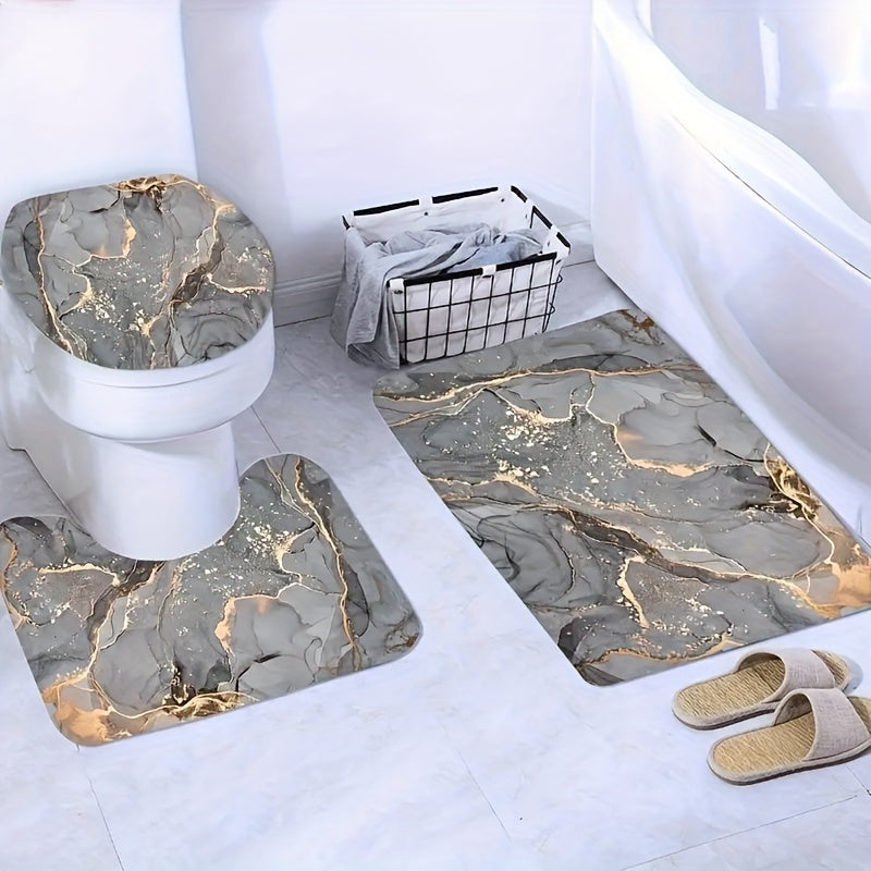 Marble Pattern Bath Rugs & Shower Curtain Set