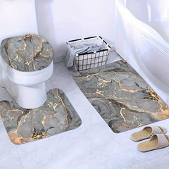 Marble Pattern Bath Rugs & Shower Curtain Set