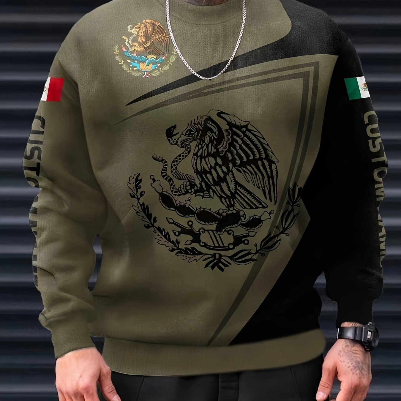 Mexico Eagle And Snake Print Men's Sweatshirt for Autumn Winter