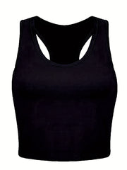 Solid Racerback Tank Top Sleeveless Crew Neck Casual Summer Top