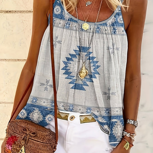 Vintage Western Geometric Print Cami Top Sleeveless Summer Spaghetti Top