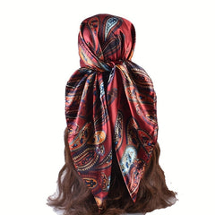 Vintage Paisley Print Satin Square Scarf for Women