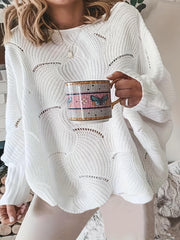 Casual Sweater Women's Plus Solid Eyelet Embroidered Bat Sleeve
