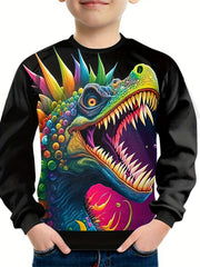 Colorful Dino Print Kid's Sweatshirt Unisex Pullover Spring Fall Winter