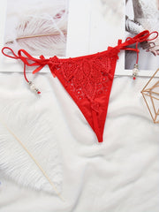Sexy Jacquard Mesh Strappy Thongs with Pendant Decor