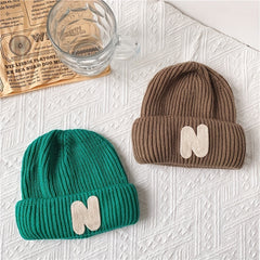 Kids N Letter Patch Knitted Hat Warm Woolen Hat