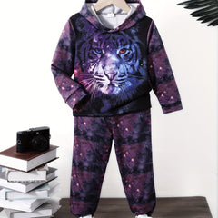 Boys' Galaxy Tiger Pattern Hooded Sweatshirt & Pants Set