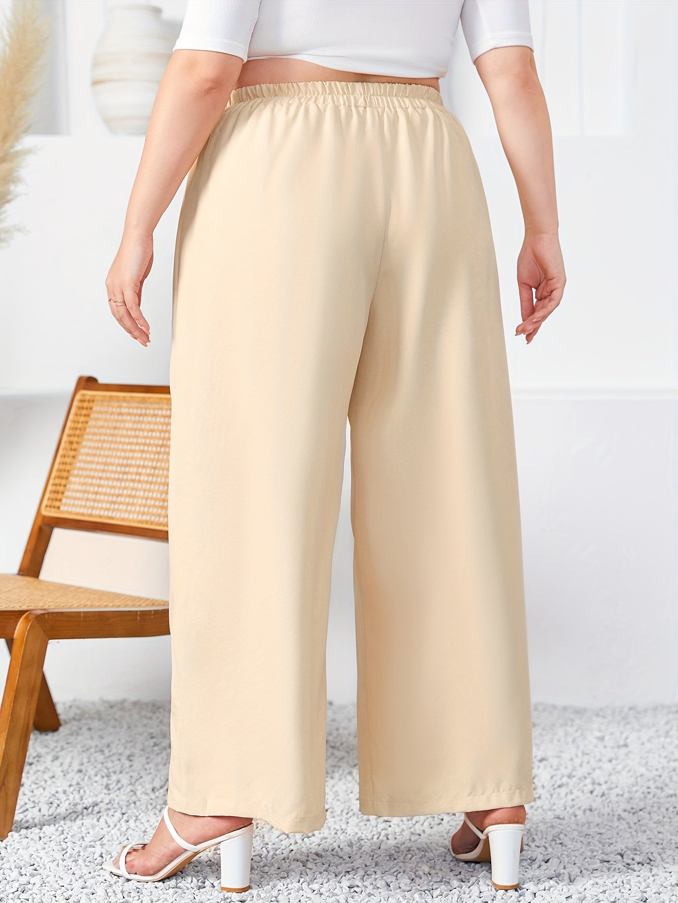 Wide Leg Trousers Elastic Drawstring Solid Pants