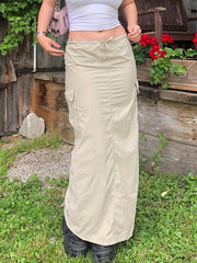 Cargo Long Skirt Solid Y2k Skirts With Side Pocket