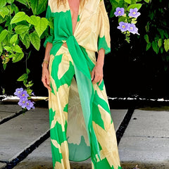 Floral Loose Fit Two Piece Set V Neck Beachwear Cover Up Pant