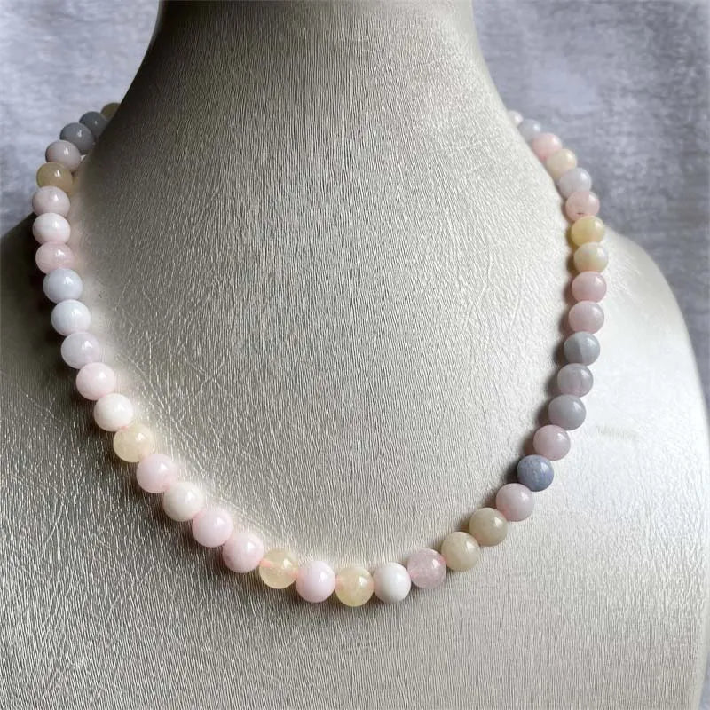 8MM Morganite Necklace Pink Green Natural Stone Beads Jewelry