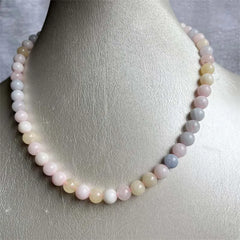 8MM Morganite Necklace Pink Green Natural Stone Beads Jewelry