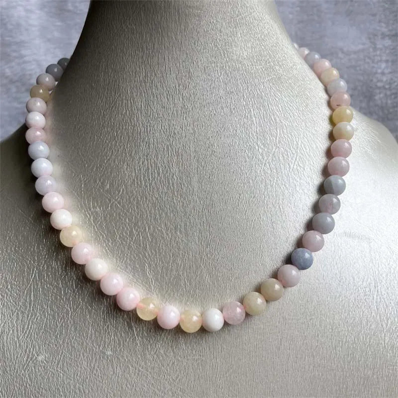 8MM Morganite Necklace Pink Green Natural Stone Beads Jewelry