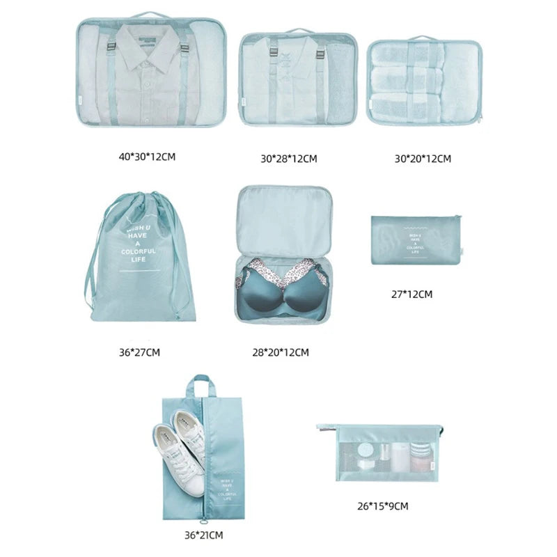 8PCS Travel Packing Storage Cases Luggage Organizer Tidy Pouch