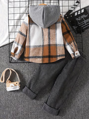 Boys Hooded Button Down Top & Ripped Jeans Set