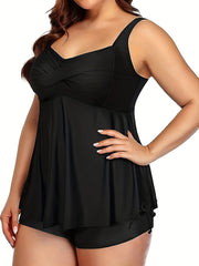 Modest Tankini Set Women's Plus Solid Cami Top & Shorts Swimsuit