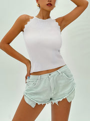 Summer Women's Solid Crew Neck Knitted Tank Top