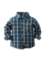 Baby Boys Plaid Shirts Button Down Lapel Long Sleeve Blouse Tops