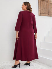 Solid Applique Long Sleeve V Neck Maxi Dress