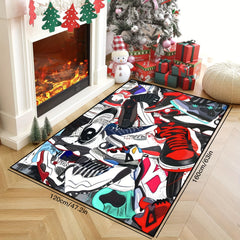 Sports Shoe Doodle Pattern Area Rug Non Slip Indoor Carpet