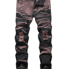 Y2k Tie Dye Ripped Jeans Men's Casual Street Style Denim Pants