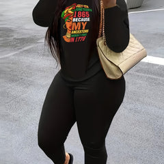 Cartoon Print Long Sleeve Top & Leggings Set