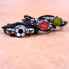 Soccer Decor Bracelet Braided Faux Leather Fashionable Jewelry