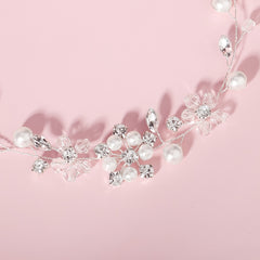 Faux Pearl Rhinestone Streamer Hairband Headband Silvery Decorations Tiara