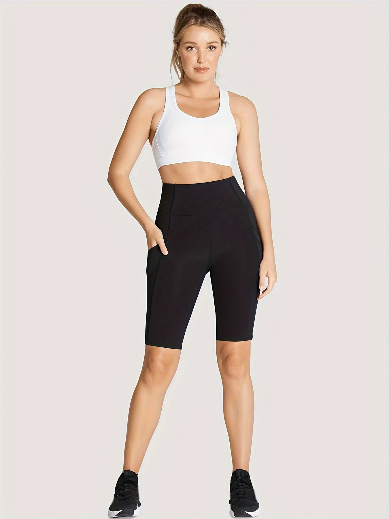 High Waist Yoga Biker Shorts With Pocket Running Fitness Shorts