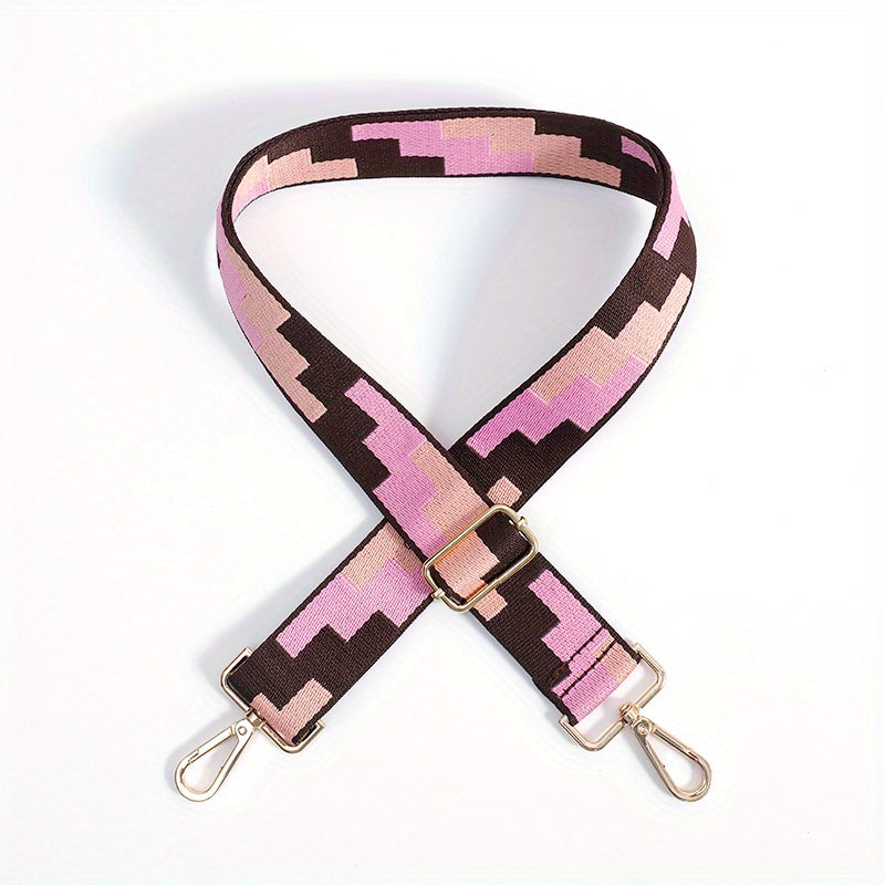 Colorblock Bag Strap Geometric Pattern Adjustable Travel Accessories