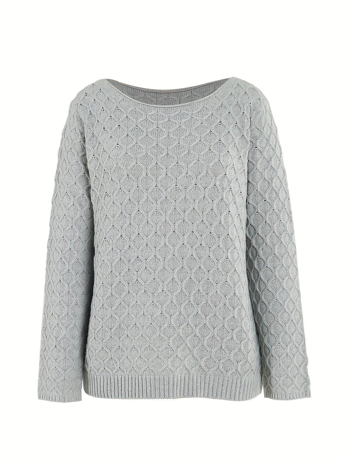 Women's Casual Sweater Solid Jacquard Long Sleeve Round Neck Jumper
