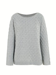 Women's Casual Sweater Solid Jacquard Long Sleeve Round Neck Jumper