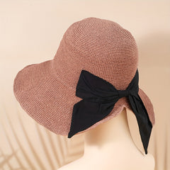 Bowknot Floppy Summer Bucket Hat Sun Hats Crochet Straw Hats