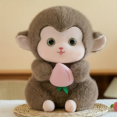 Soft Plush Toy Doll Peach Monkey with Pink Roses 9.84in Mixed Colors
